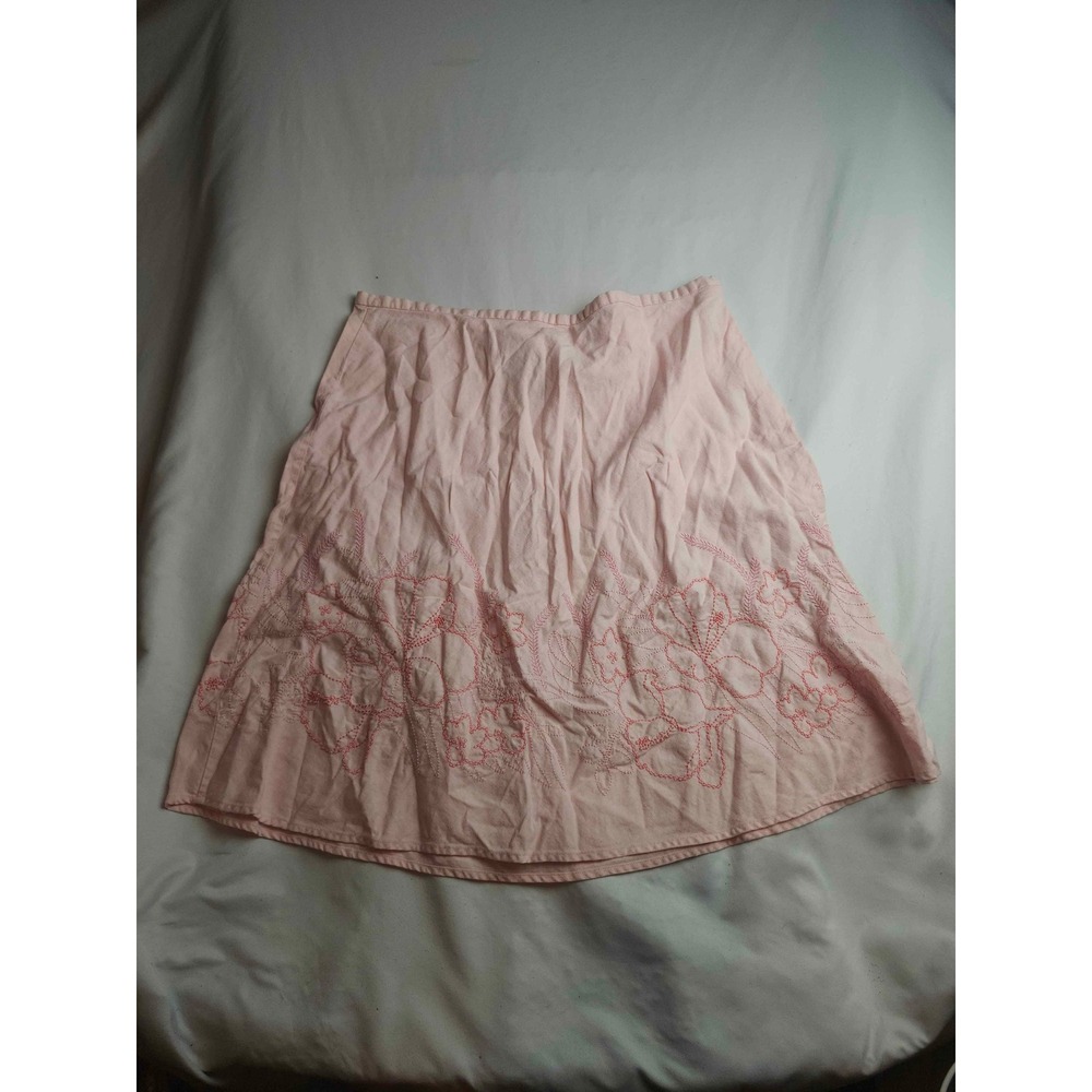 George Pink Linen Blend Floral Embroidered Midi Skirt Womens 14